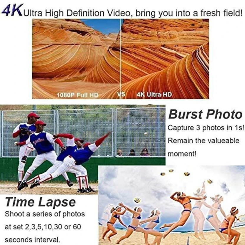 Elevea 4K Ultra HD, 16MP 4K WiFi 16MP Sports Action Camera 30M Un...more