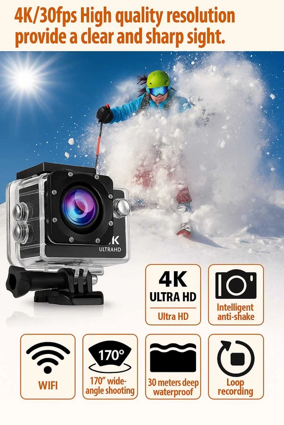 Fiesta Action camera Action Camera 4k16MP Wifi 30M Waterproof Act...more