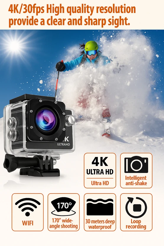 hfyj 4k B5 Sports Camera Action Camera 4k20MP Wifi 30M Waterproof...more