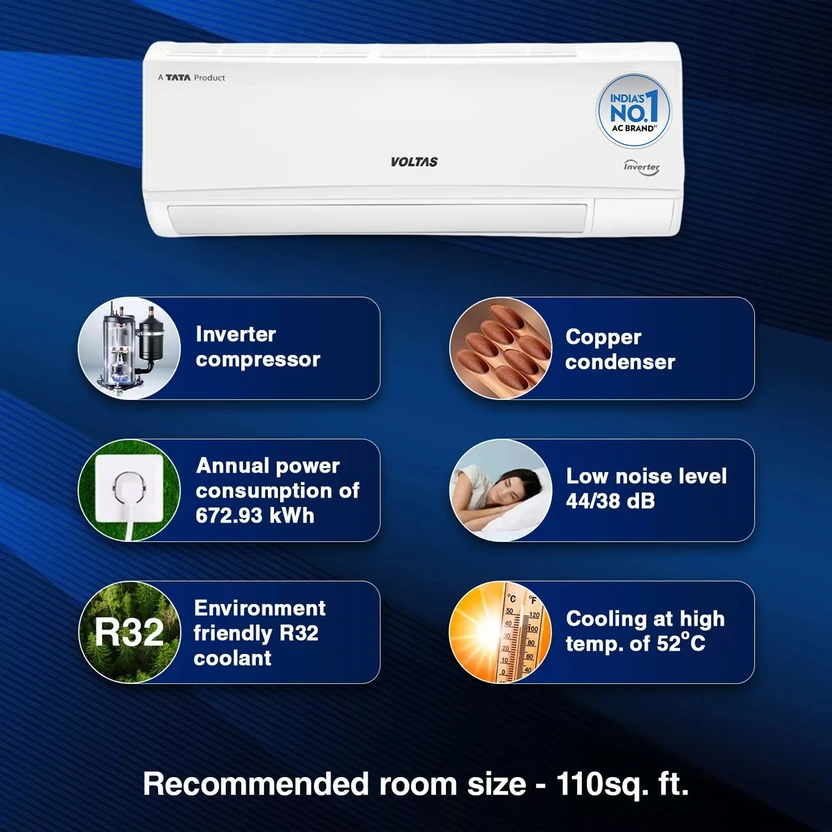 Voltas 2024 Model 1 Ton 3 Star Split Inverter AC (123V CAX(450369...more