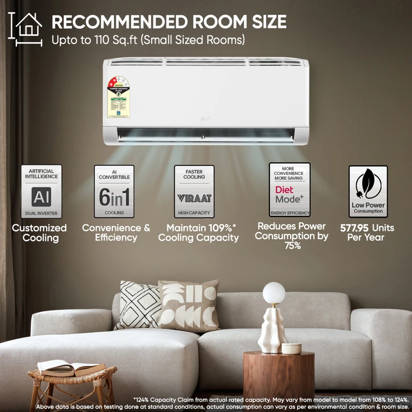 LG 2026 Model 0.8 ton 2 Star Split Inverter AC (AS-Q11KNVE, White...more
