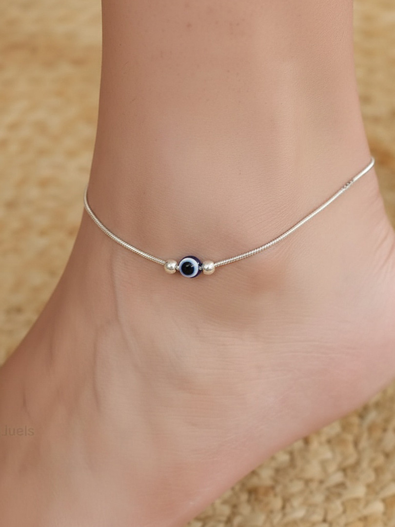 925 SILLER Women 925 Sterling Silver Evil Eye Anklet