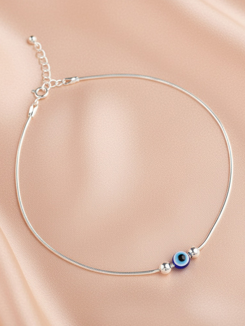 925 SILLER Women 925 Sterling Silver Evil Eye Anklet