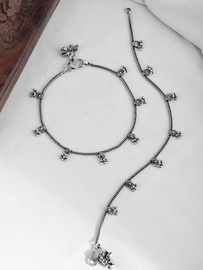 Anklets Voylla Antique Essentials Sanwariya Oxidised Anklet Set