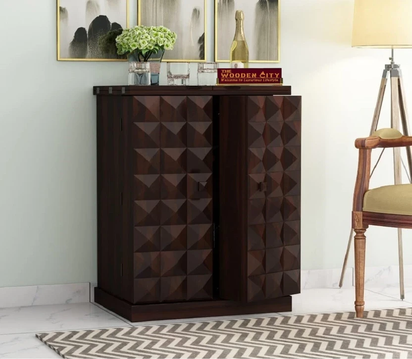 THE WOODEN CITY Solid Wood Bar Cabinet (Finish Color - Walnut, DI...more