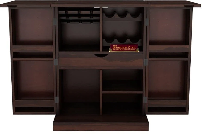 THE WOODEN CITY Solid Wood Bar Cabinet (Finish Color - Walnut, DI...more