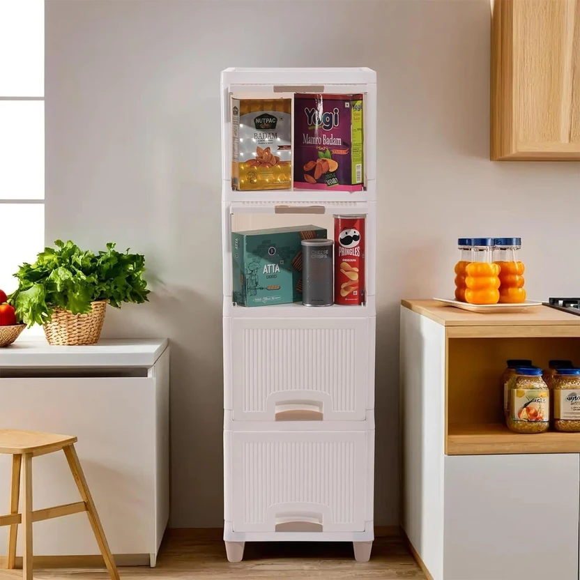 Novatic 4-Layer Door Plastic Bar Cabinet Wine Bottle Glass Holder...more