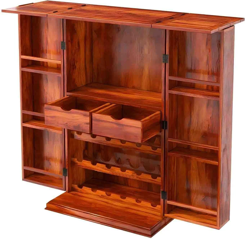 Hudda Solid Wood Bar Cabinet – Elegant Home Liquor Storage Solid ...more