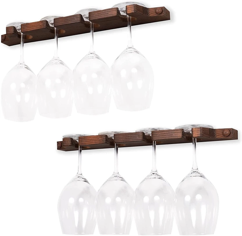GenuineDecor 8 Hanging Glass Holder Shelf Solid Wood Bar Cabinet ...more