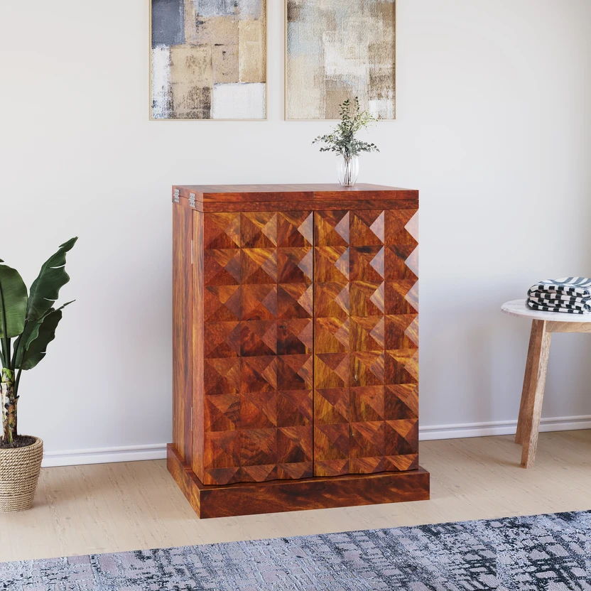 Allie Wood Sheesham Wood Bar Cabinet Rack Hard and Soft Drinks St...more