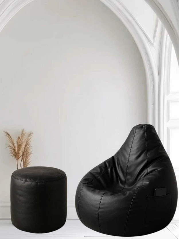 SHOP 24 CARE XL Faux Leather Bean Bag Chair Set with Matching Foo...more