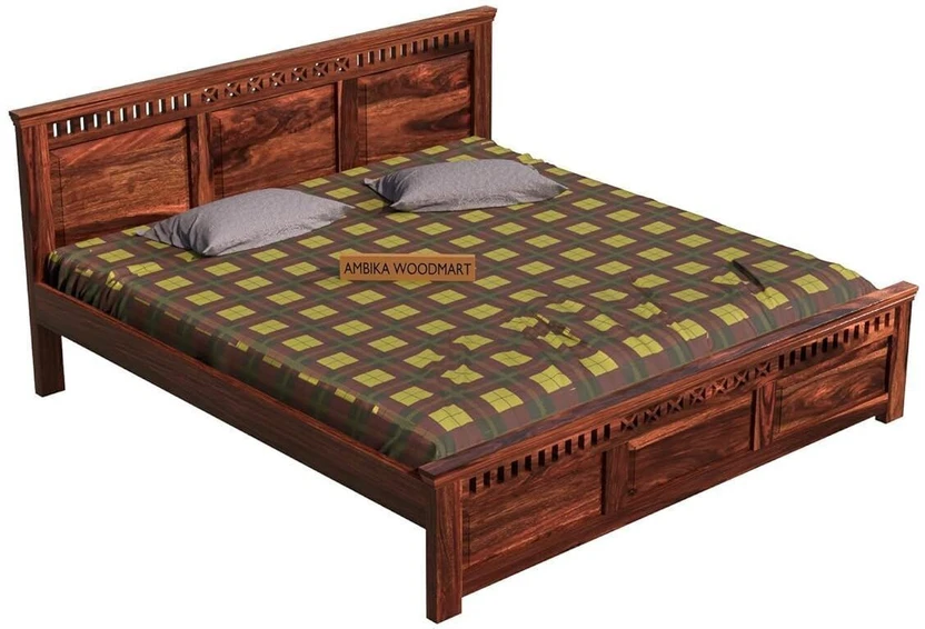 AMBICA WOODMART queen bed, sheesham wood queen bed, solid wood be...more