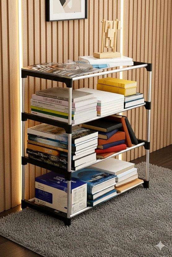 Bookshelves thos Multipurpose Storage Rack 4 Row Metal Open Book Shelf (Finis...more