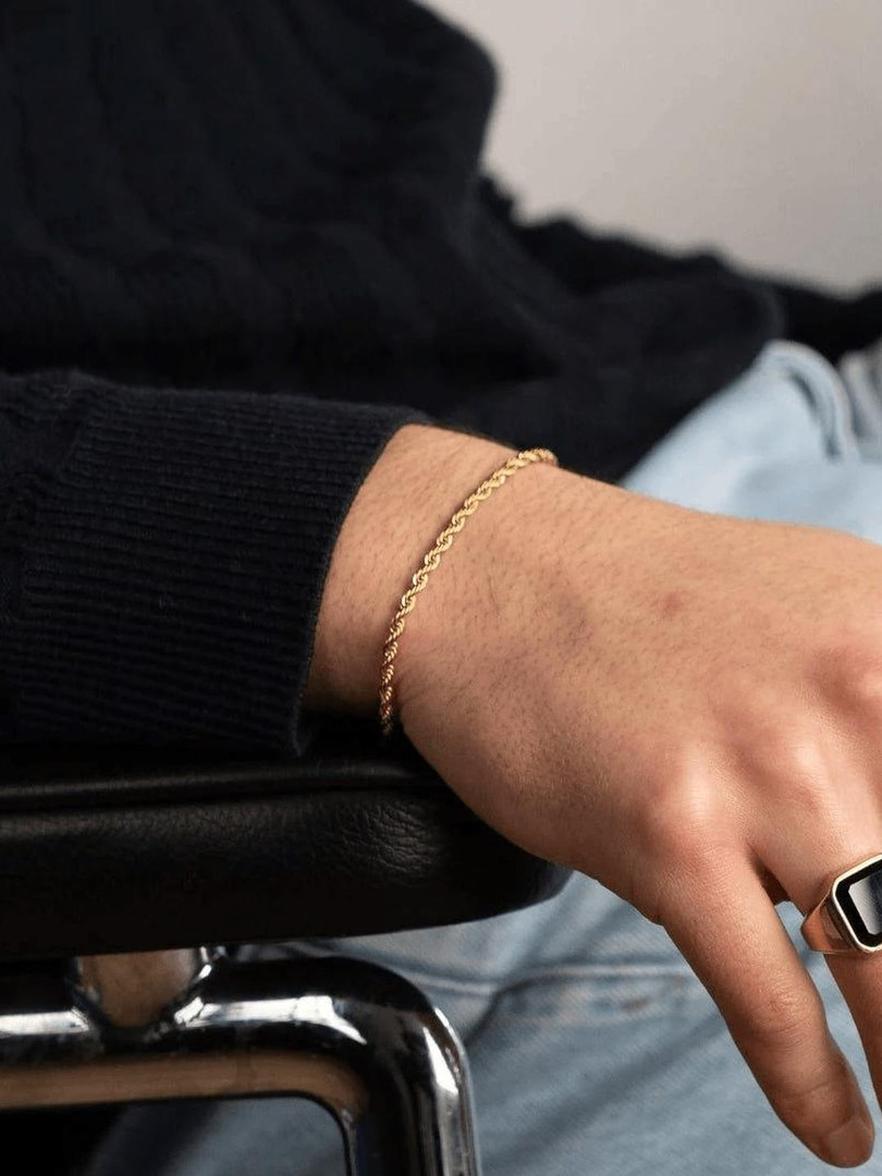 MILLER Men 3mm Gold-Plated Link Rope Chain Bracelet