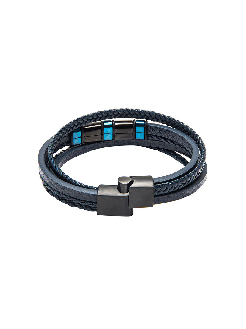 bodha Men Black & Blue Leather Multistrand Bracelet