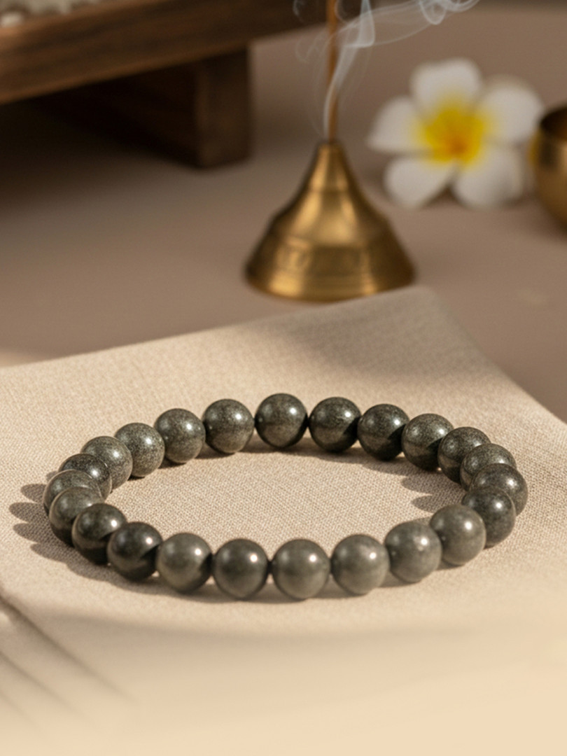 Astroyogi Unisex Raw Pyrite Stones Beaded Elasticated Bracelet
