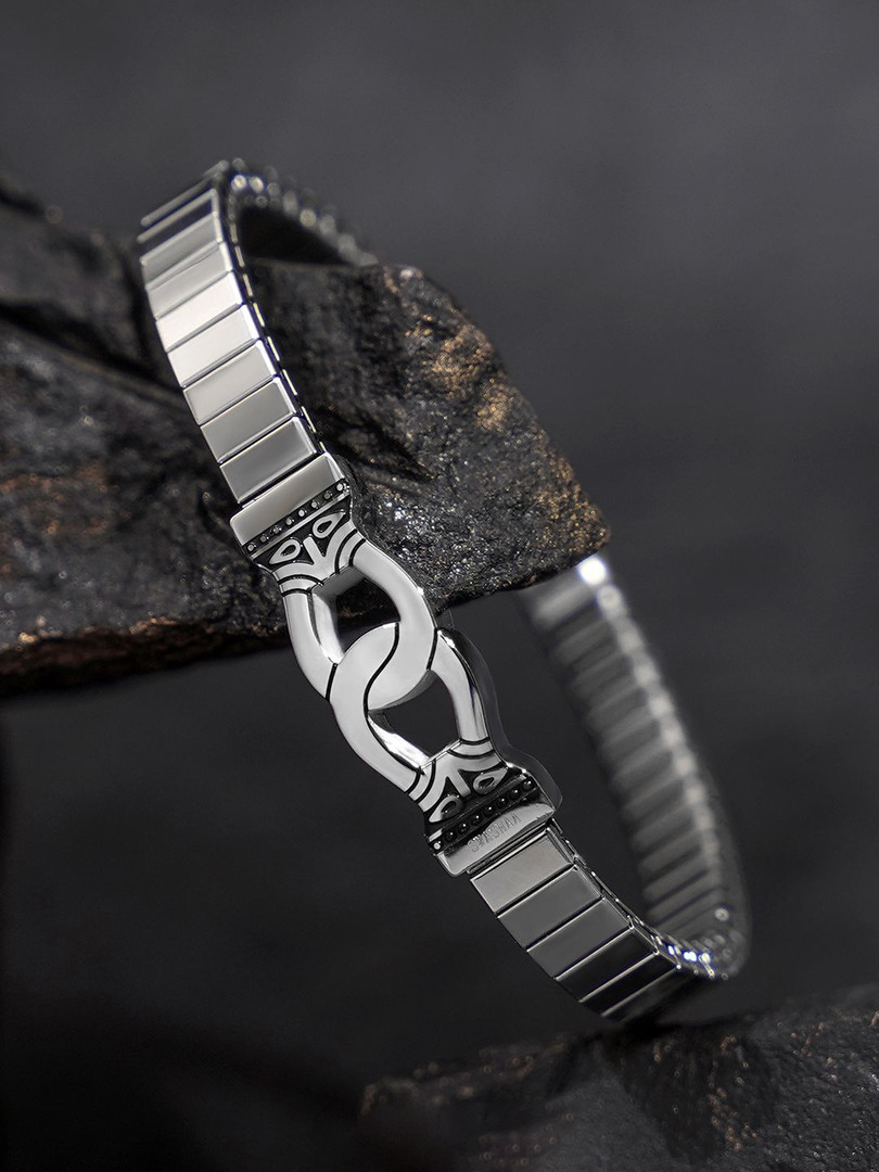 SWASHAA Men Silver-Plated Stainless Steel Kada Bracelet