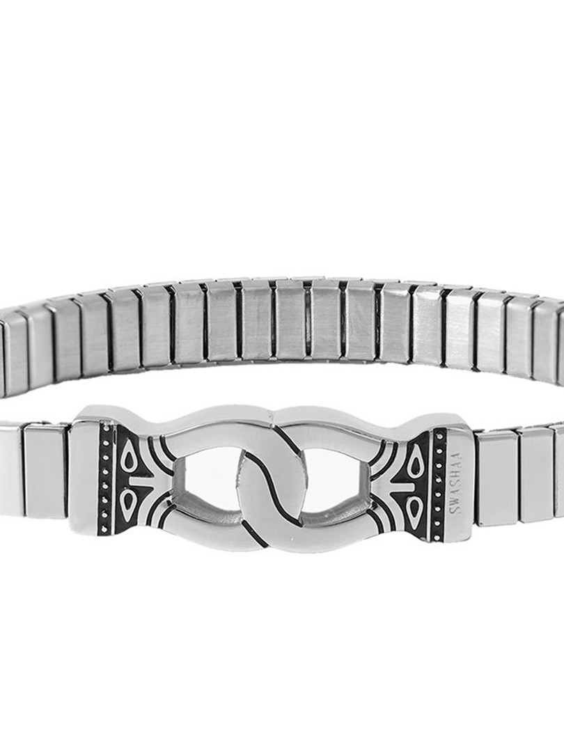 SWASHAA Men Silver-Plated Stainless Steel Kada Bracelet