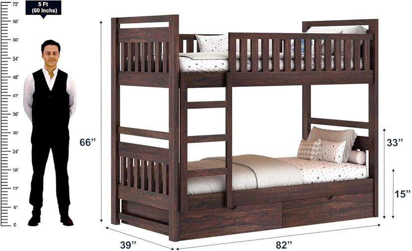Dreamydesks Sheesham Wood Tylor Bunk Bed with 2 Drawer Storage So...more