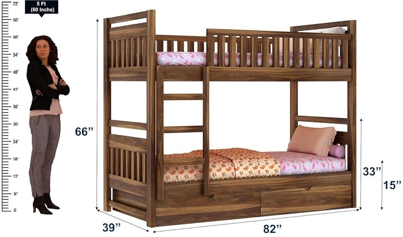 Ganpati Arts Sheesham Wood Swift Bunk Bed With2 Drawer Storage Fo...more