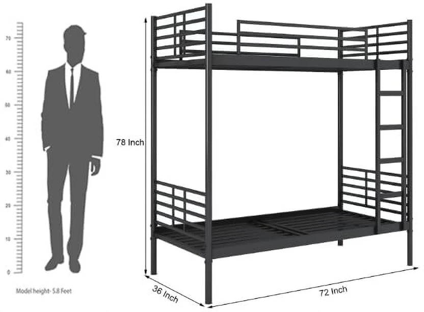 SIYA ART Bunk Bed Wrought Iron Metal Double Bed, 91.44 cm x 182.8...more