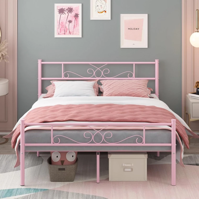 ADORN MART Bed Frame with Headboard Heavy Duty Steel Slats Suppor...more