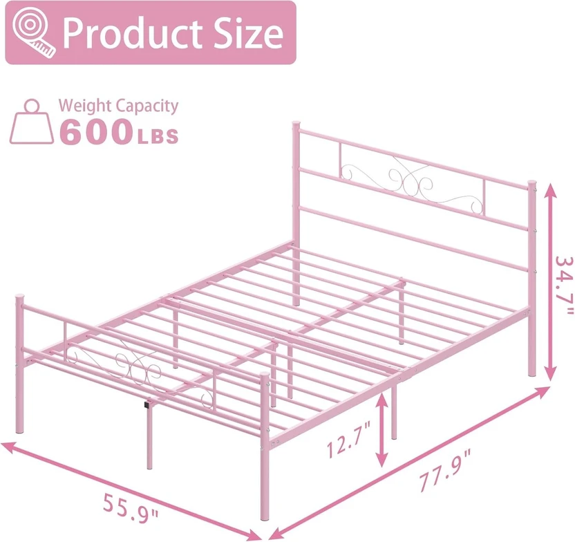 ADORN MART Bed Frame with Headboard Heavy Duty Steel Slats Suppor...more