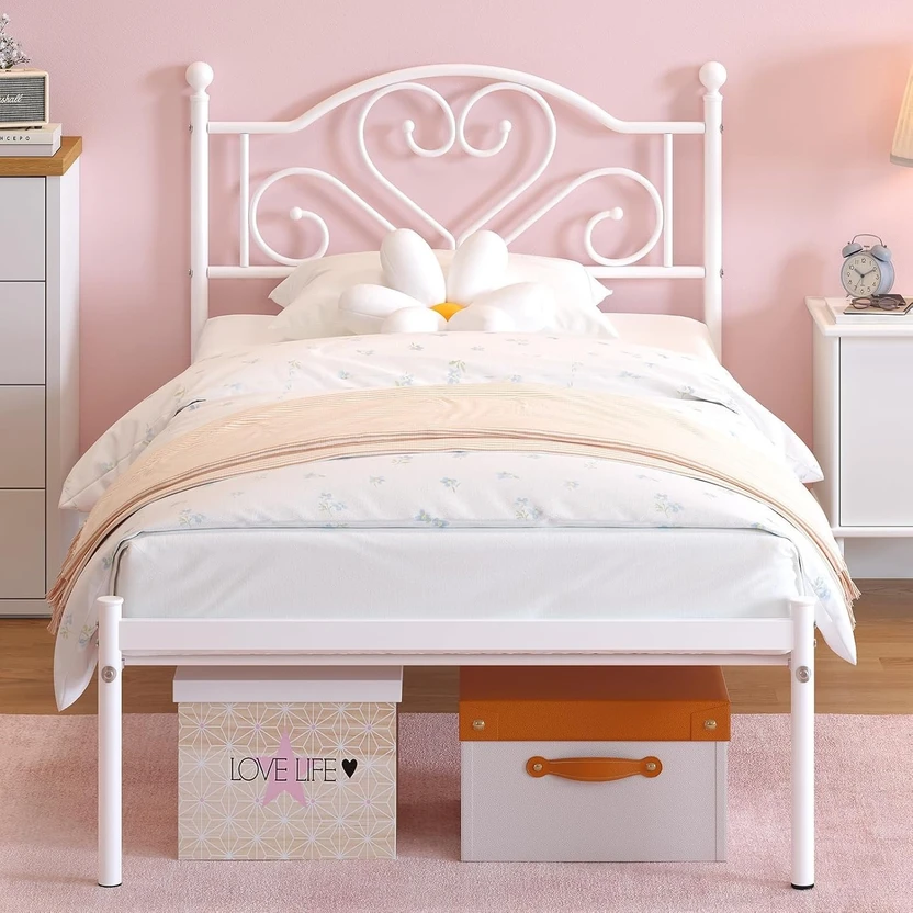 ADORN MART Twin Bed Frame with Headboard and Footboard, White Bed...more
