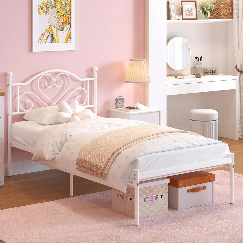 ADORN MART Twin Bed Frame with Headboard and Footboard, White Bed...more