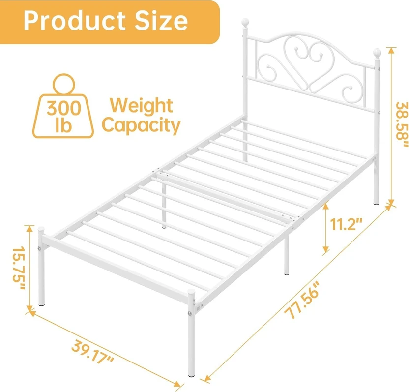 ADORN MART Twin Bed Frame with Headboard and Footboard, White Bed...more