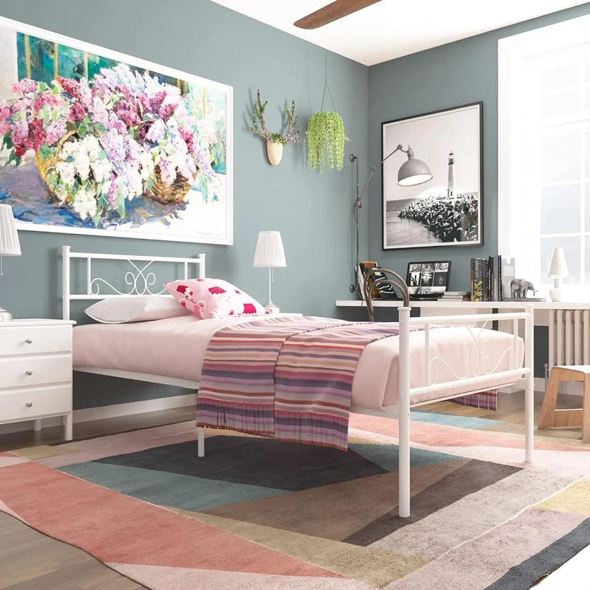 ADORN MART Twin Bed Frame with Headboard and Footboard, White Bed...more