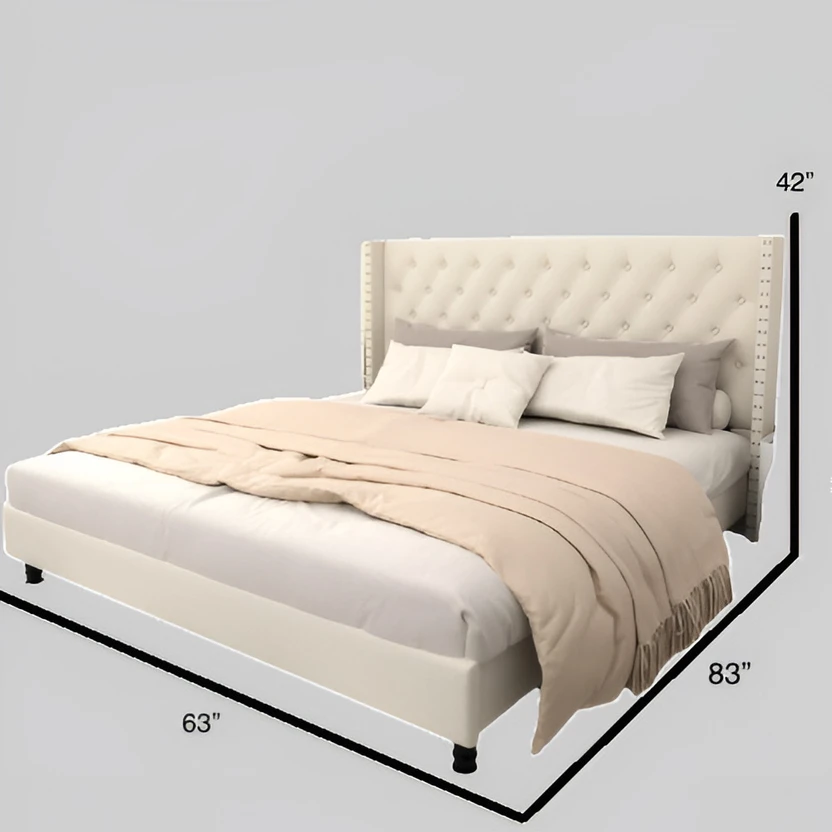 Taskwood Furniture Fabric Queen Size Bed With Diamond Line Headbo...more