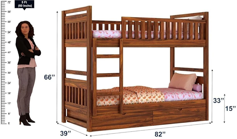 Ganpati Arts Sheesham Wood Swift Bunk Bed With2 Drawer Storage Fo...more