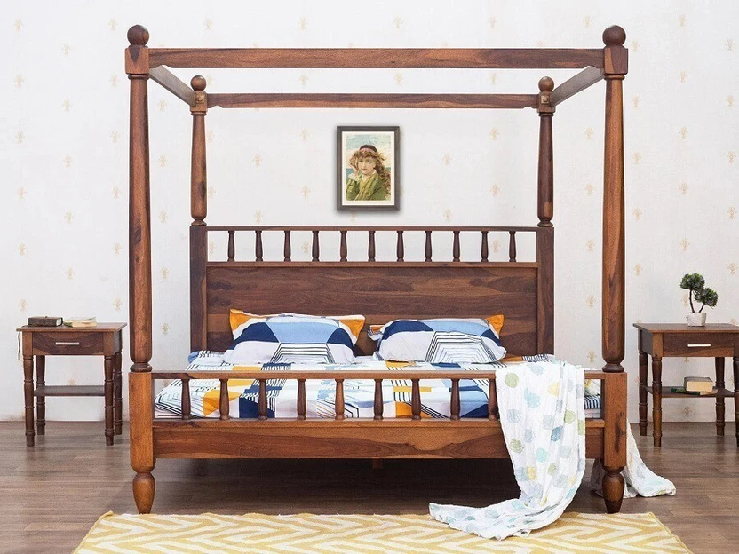 Bunk Beds WOODSTAGE Solid Sheesham Wood Four-Poster Bed For Bedroom Solid W...more
