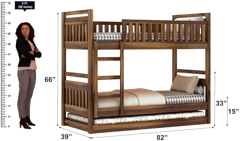 Ganpati Arts Solid Sheesham Wood Swift Bunk Bed with Trundle Wood...more