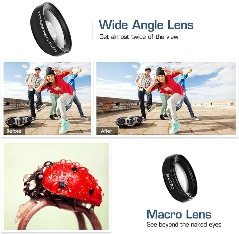 Camera Lenses Cubonic 0.45x Wide angle + Macro  Photography set for Mobile Fish...more