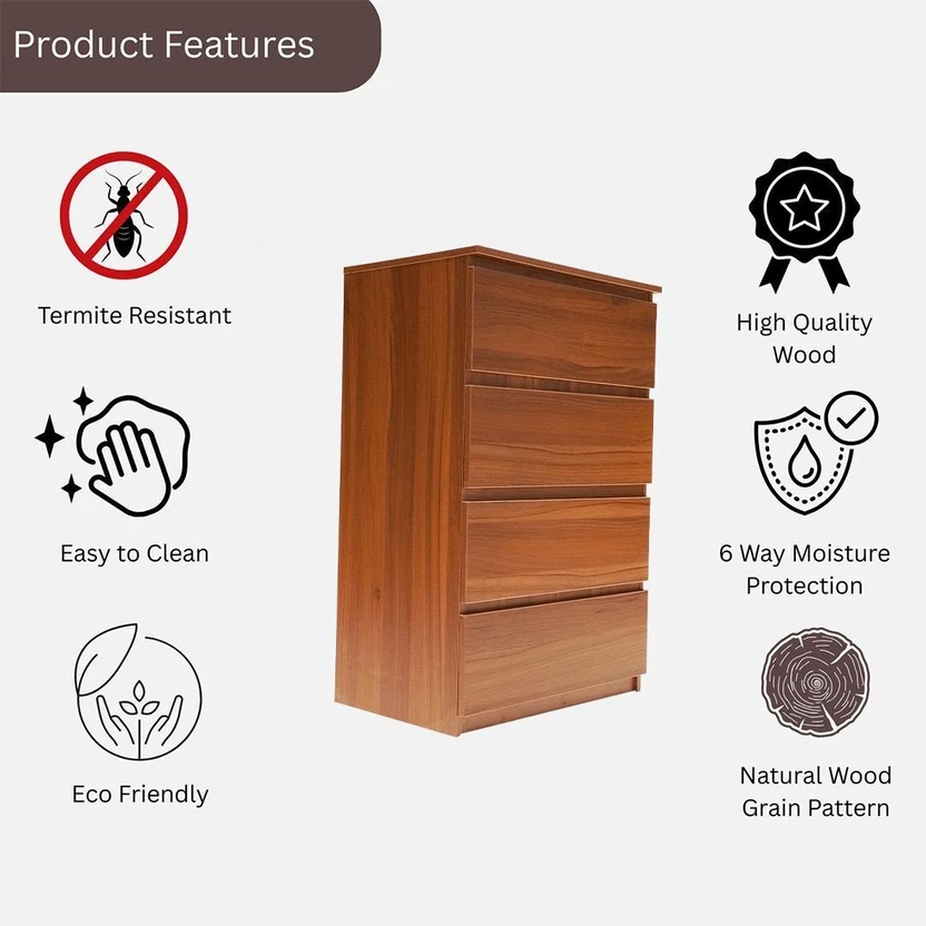 KIK Eden 4 Drawer Cabinet | Wooden Storage Chest|Organizer for Be...more