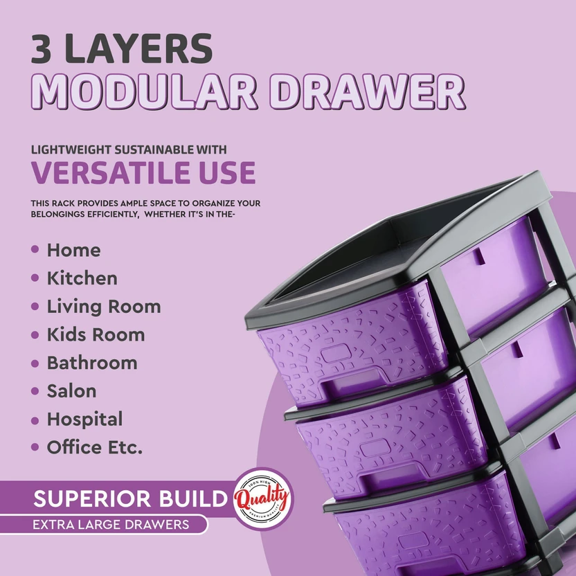 PALAK 3 Plastic Modular Transparent Drawer System for Home, Offic...more