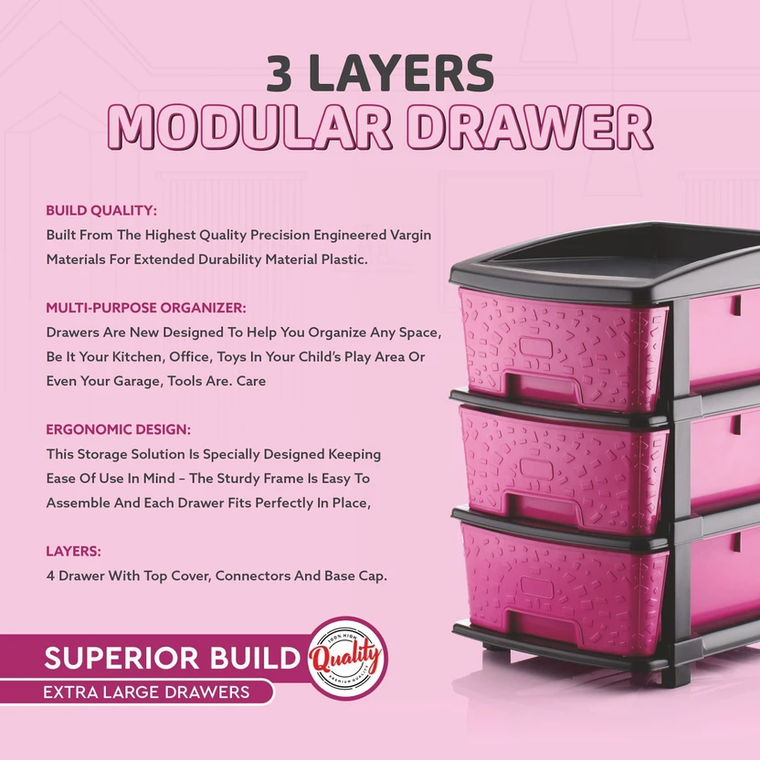 PALAK 3 Plastic Modular Transparent Drawer System for Home, Offic...more