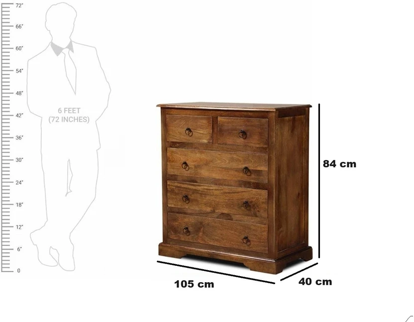 UNITEK FURNITURE Antique Sheesham Wood Standing Chest of 5 Drawer...more