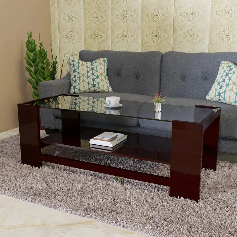 ELTOP Wooden Furniture Center/Tea Table with Glass Engineered Woo...more