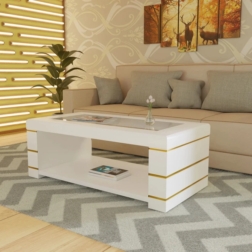 ELTOP Modern Wooden Coffee Table with Glass Top & Storage Shelf f...more