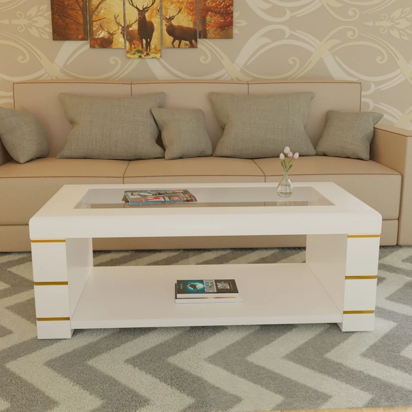 ELTOP Modern Wooden Coffee Table with Glass Top & Storage Shelf f...more