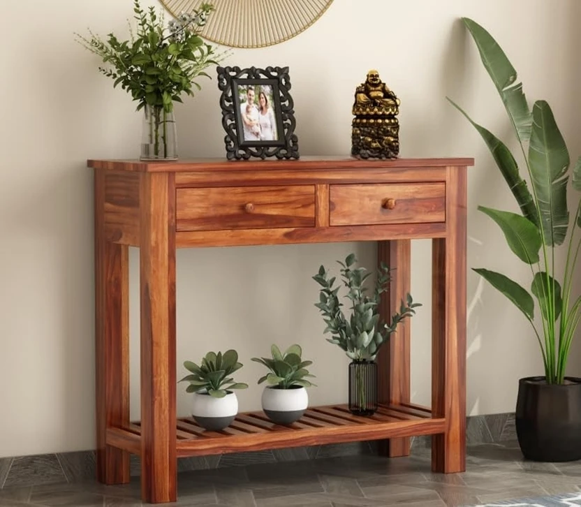 PR FURNITURE Solid Sheesham Wood Console Table With Multiple Stor...more