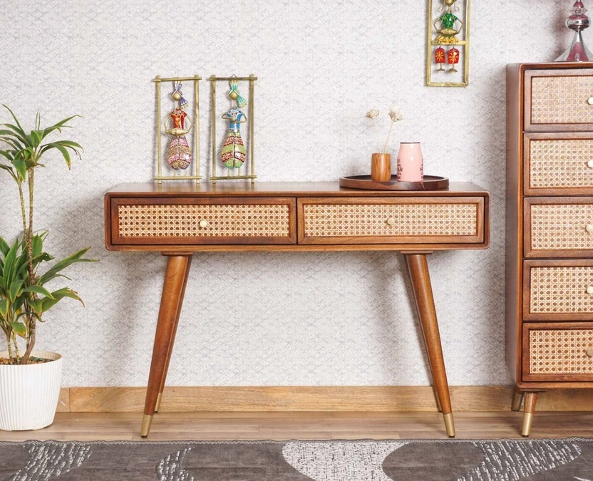 Home wood Console Table - Brown Finish Solid Wood Console Table (...more