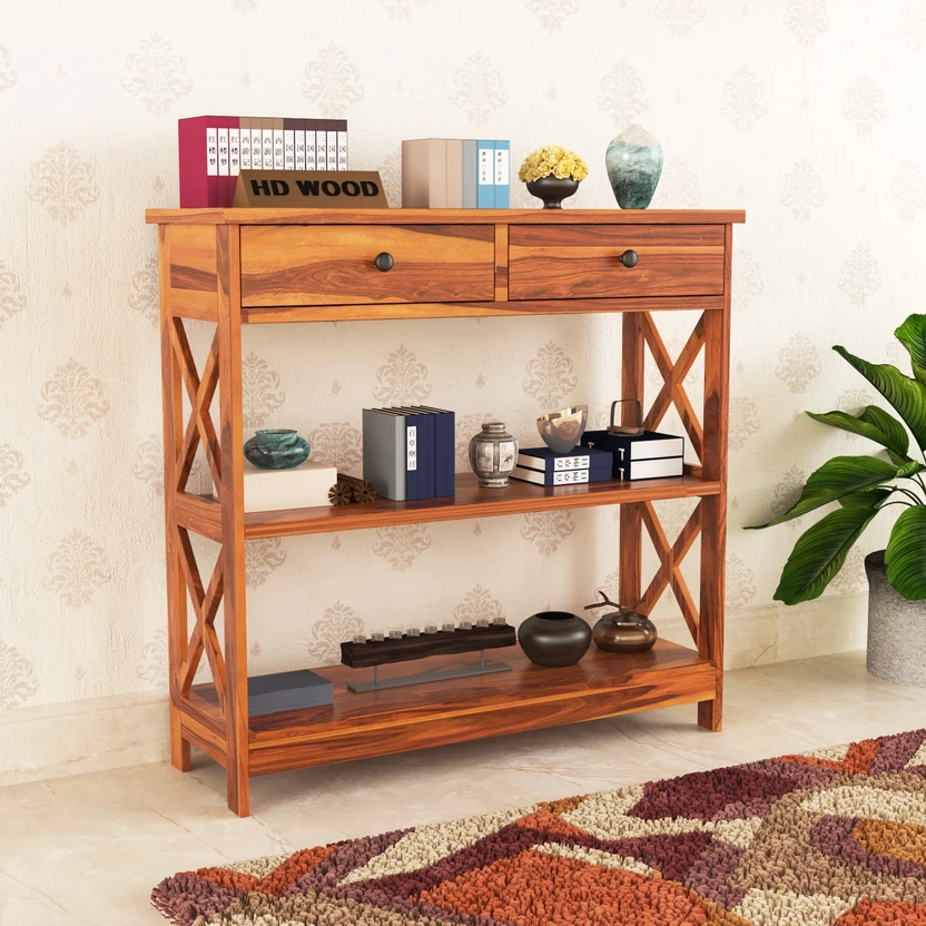 Console Tables HDWOOD Solid Sheesham Wood Console Table With Storage For Bedroom...more