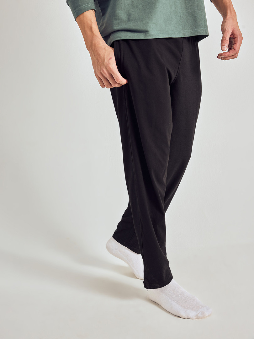 Pepe Jeans Men Black Solid Regular Fit Athleisure Cotton Lounge Pants