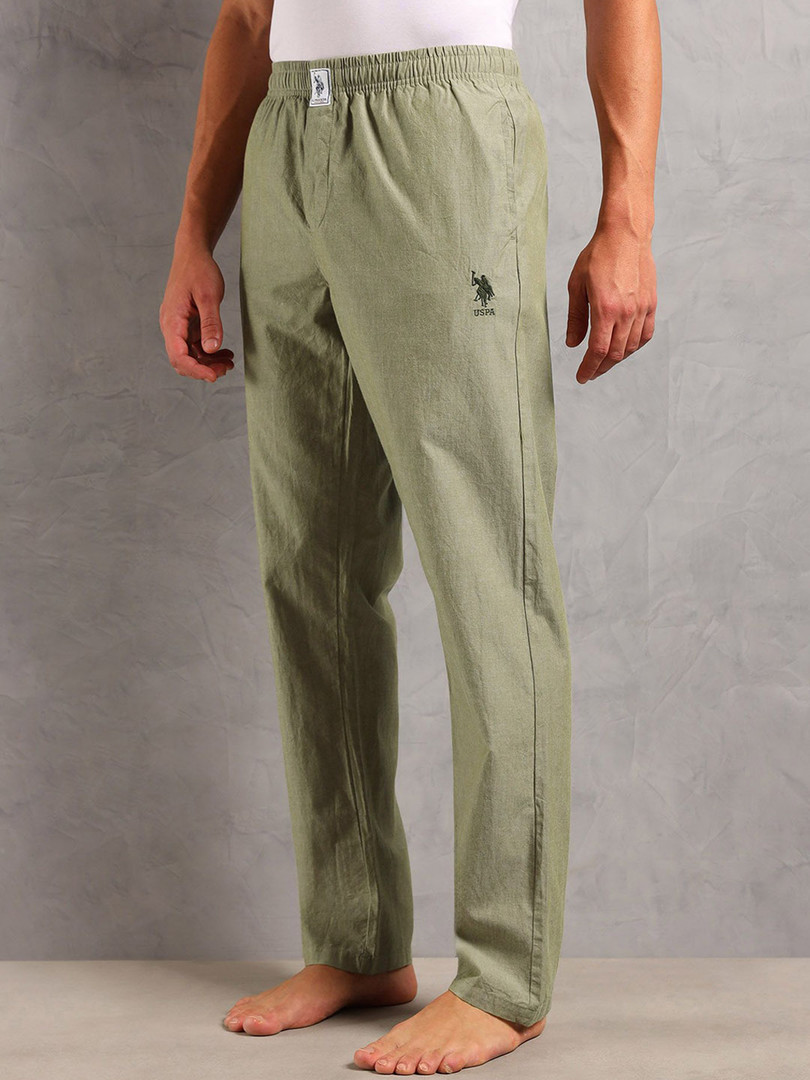 U.S. Polo Assn. Men Heathered Pure Cotton Mid-Rise Lounge Pants