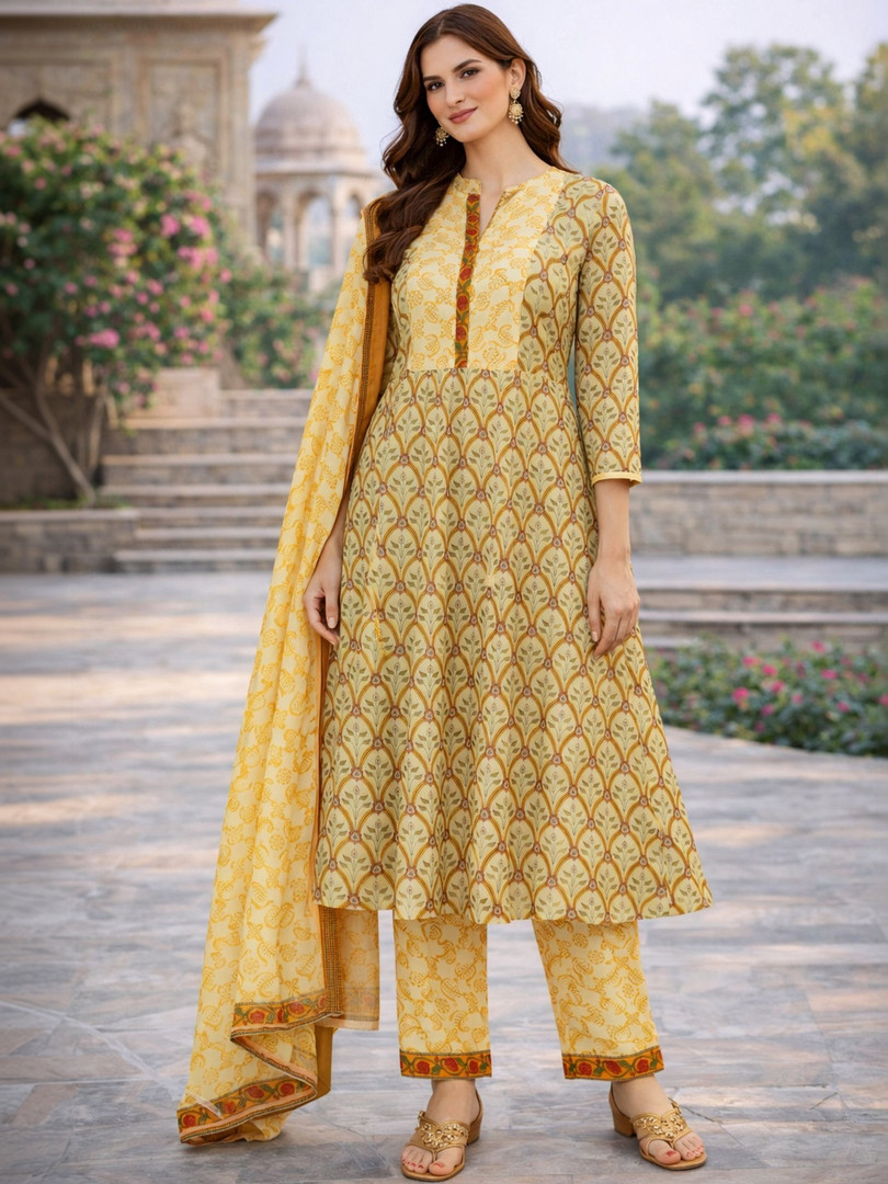 Divyanti Designs Women Printed Regular Pure Cotton Kurta with Trousers & With Dupatta