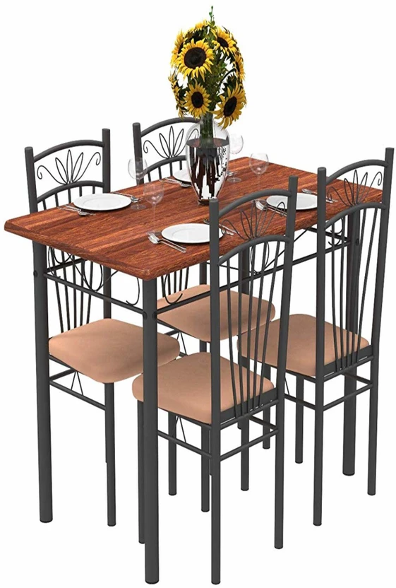 Forzza Hugo Metal 4 Seater Dining Table (Finish Color - Walnut, K...more